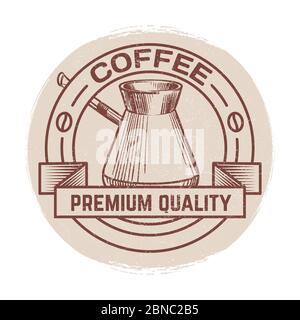 Grunge round banner for coffee shop, cafe, bar isolated on white. Vector illustration Stock Vector