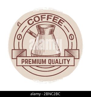 Grunge round banner for coffee shop, cafe, bar isolated on white. Vector illustration Stock Vector