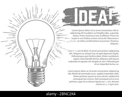 Idea vector banner and web poster design. Sketched light bulb vector illustration