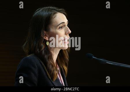 (200514) -- WELLINGTON, May 14, 2020 (Xinhua) -- New Zealand Prime Minister Jacinda Ardern speaks during a press conference in Wellington, New Zealand, May 14, 2020. New Zealand released Budget 2020, 'Rebuilding Together,' on Thursday, which established a 50 billion New Zealand dollars (30 billion U.S. dollars) COVID-19 Response and Recovery Fund. (Hagen Hopkins/Pool via Xinhua) Credit: Xinhua/Alamy Live News