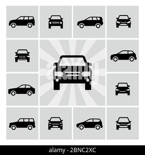 Side and front view car silhouettes vector icons of set Stock Vector