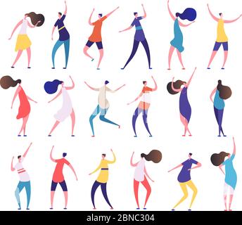 Dancing people. Cartoon stylish men and women dance on party dancing club. Clubbing people vector characters. Illustration of people on party, rhythmic dancing Stock Vector