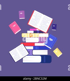 Flying books. Book pile library, literature and readers. Scholarship and intellectual reading education vector concept. Illustration of pile book for study, stack textbook Stock Vector