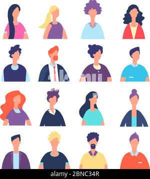 People avatars. Cartoon man and woman office worker, professional teamwork portraits. Male and female faces vector profile characters. Avatar worker team of set, office portrait character illustration Stock Vector