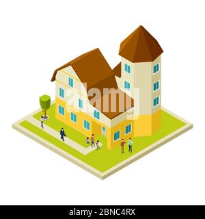 Condominium, apartment house isometric and people, neighbors vector concept illustration Stock Vector