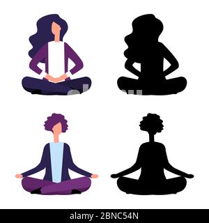 Cartoon character business women and their black silhouettes vector illustration isolatad on white background Stock Vector