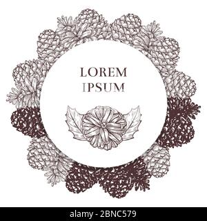 Hand drawn pine cones vector banner template isolated on white background illustration Stock Vector