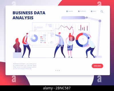 Landing page template. Digital Marketing analyst, marketing business website vector design with cartoon people. Illustration of analysis business data, analytics chart Stock Vector