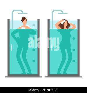 Man and woman take a shower vector illustration isolated on white background Stock Vector