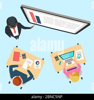 Learning in a small group, individual studying vector concept illustration top view Stock Vector