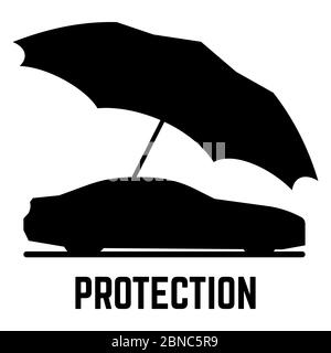 Protect your car - Protection or insurance vector concept. Car and umbrella silhouettes isolated on white background Stock Vector