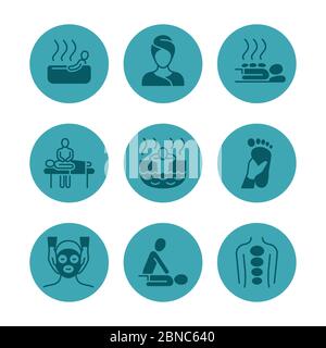 Relax, massage office, SPA center vector icons isolated on white background illustration Stock Vector
