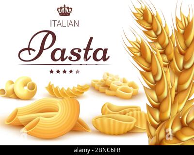 Royal italian pasta background or poster with wheat. Banner and poster Stock Vector