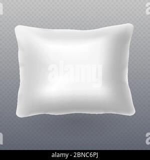 Soft white realistic pillow for bed isolated on transparent background. Vector illustration Stock Vector