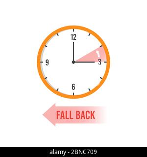 Autumn time back. Change your clocks on winter time vector concept. Illustration of time clock move, season dst Stock Vector