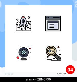 Group of 4 Filledline Flat Colors Signs and Symbols for launch, user, startup, communication, computer Editable Vector Design Elements Stock Vector