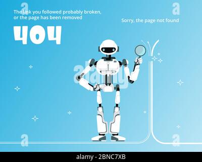 Page not found or 404 Error template with broken wire and robot vector illustration Stock Vector