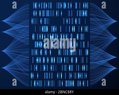 Dna genome concept. Genome testing medical map, gene sequencing. Science solution vector background. Illustration of structure genome, mapping visualization biotechnology research Stock Vector