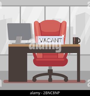 Vacant workplace flat vector illustration. Boss office with big work chair - hiring concept design Stock Vector