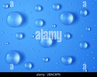 Realistic water drop. Rain droplet splashes, transparent teardrops. Closeup rain drops on wet surface. Vector texture. Droplet on glass, transparent wet drop illustration Stock Vector