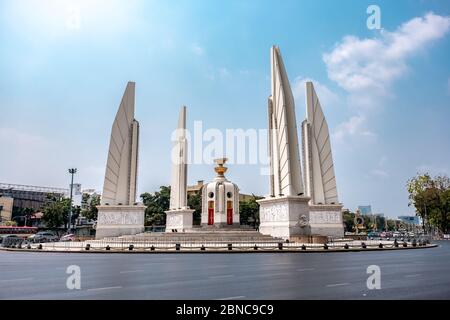 Bangkok / Thailand - January 28, 2020: Democracy Monument in Bangkok downtown. The monument is icon of Bangkok City Stock Photo