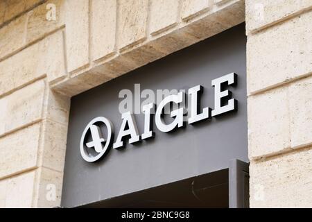 Bordeaux , Aquitaine / France - 05 12 2020 : Aigle boots shoes sign store logo shop boutique signage Stock Photo