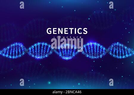 Dna medical background. Biotechnology, science genetic laboratory. Genome researching vector backdrop with 3d dna cell. Illustration of researching genetic dna and biotechnology Stock Vector
