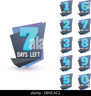 Day to go numbers. Days left countdown business sign vector set. Illustration of days left, time countdown Stock Vector