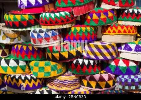 Hats for Sale, Sharia el Souk (Bazaar), Aswan, Cairo Stock Photo
