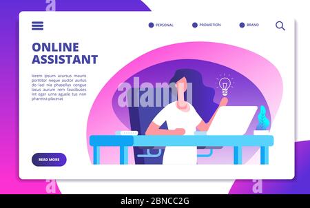 Online assistant. Customer global service, woman hotline operator advises clients. Virtual technical support vector concept. Online service help, assistant and support communication illustration Stock Vector
