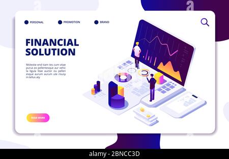 Economics finance manager isometric concept. Fund, budget tax management. People advisors check finance report. Vector landing page finance solution manager, management isometric illustration Stock Vector