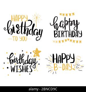 Happy Birthday hand lettering set. Stock Vector