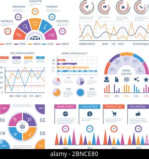Infographic template. Dashboard, bar finance graphs, pie chart and line diagrams. Analytical vector infographics. Illustration of infographic and diagram, statistic flowchart and graph Stock Vector