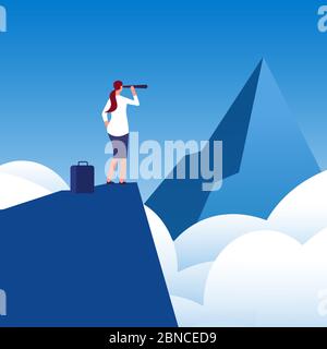 Beginning way. Businesswoman finds new opportunity vector illustration. Business success opportunity, woman manager leadership Stock Vector