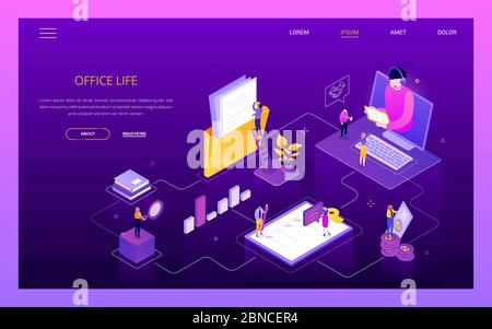Office life - modern colorful isometric vector web banner Stock Vector