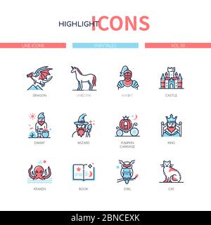 Fairytales concept - line design style icons set Stock Vector