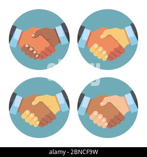 International business partnership, handshake vector icons. Illustration of partnership handshake, deal and agreement Stock Vector