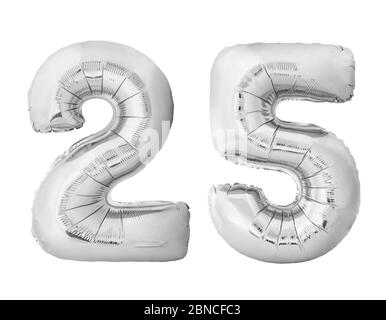 Number 25 twenty five made of silver inflatable balloons isolated on white background Stock Photo