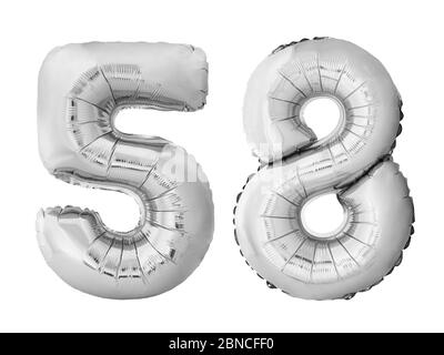Number 58 fifty eight made of silver inflatable balloons isolated on white background Stock Photo