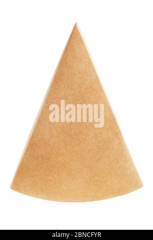 Triangle kraft paper box mockup isolated on white background. Flat lay Stock Photo
