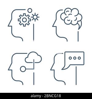 Idea, business management line thin vector icons. Illustration of genius thinking, smart efficient idea illustration Stock Vector