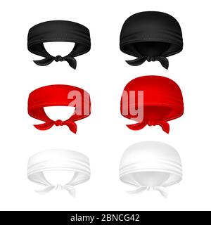 Red, black and white head bandanas vector illustration isolated on white background Stock Vector