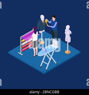 Clothing design, atelier 3d isometric vector concept isolated on background illustration Stock Vector