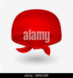 Red realistic head bandana vector illustration with shadow isolated on white background Stock Vector