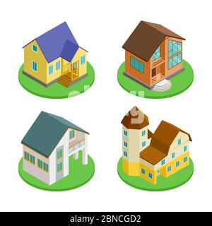 3D isometric living houses vector of set. Illustration of house building 3d, isometric home Stock Vector