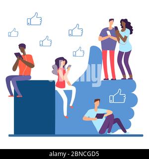 Social network and international people, like it vector concept. Illustration of people like in social media, smartphone chatting Stock Vector