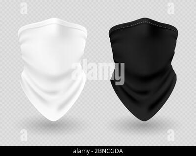 Realistic face bandanas or biker scarfs black and white isolated on transparent background illustration Stock Vector