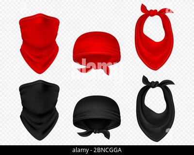 Head bandanas, neck scarf and balaclava realistic vector set isolated on white background illustration Stock Vector