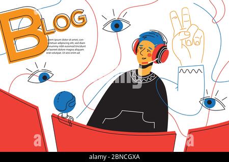 Blog - colorful flat design style web banner Stock Vector