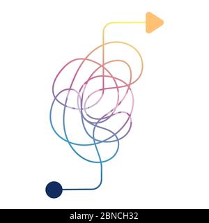 Insane messy line. Complicated clew way. Tangled scribble colorful vector path illustration Stock Vector